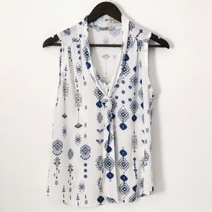 Blue-Gray Patterned White Tank